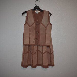 Vintage Modern Junior 1970's Leather/Suede and Crochet Vest and skirt set